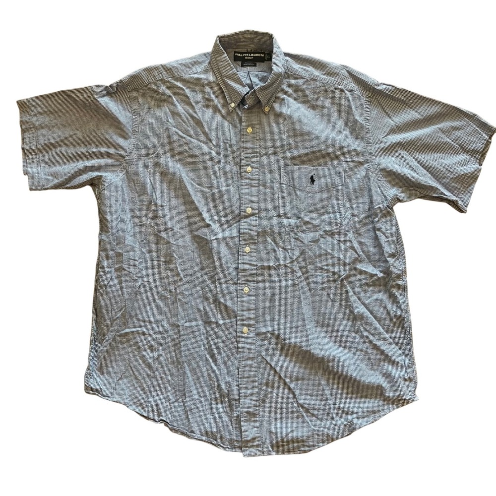 Ralph Lauren Golf Men XL Tilden Blue Gingham Check Short Sleeve Button Dwn Shirt